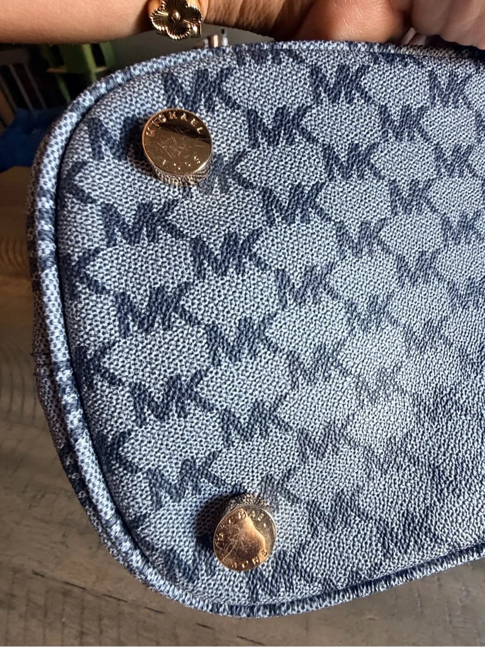 Michael Kors Jet Set Blue MK Monogram Jacquard Flap Pocket Tote Bag